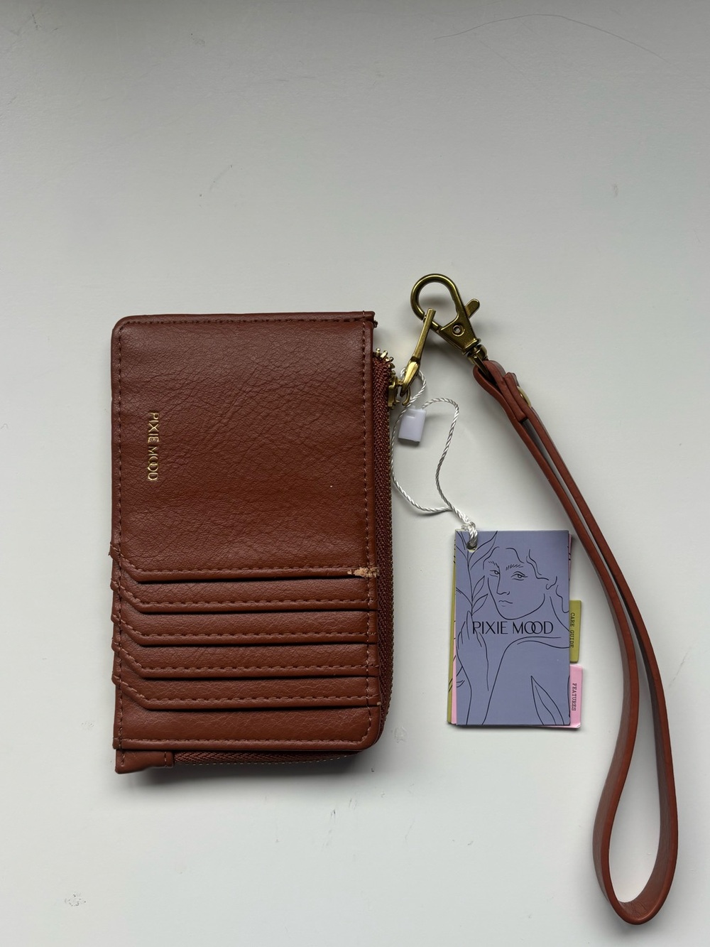 Pixie mood brown leather card holder wristlet wallet